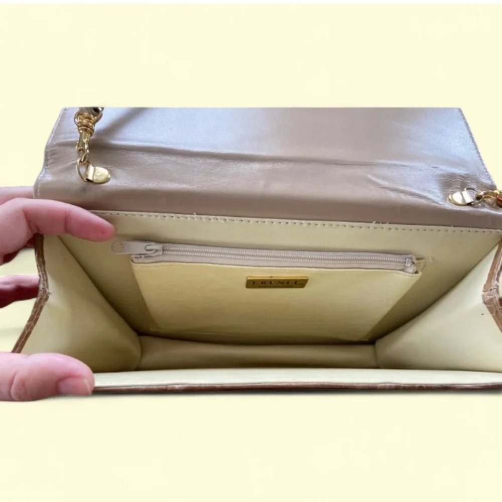 Vintage 70s J Renee Snakeskin Beige Clutch‎ Satchel Handbag Women’s Purse